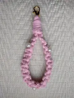 【匿名配送】パール編み込み ストラップ ピンク 内周約１５センチ ハンドメイド