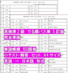 【オリジナル作成】英検準2級でる順パス単 5訂版 小テストセット 単語帳順50語