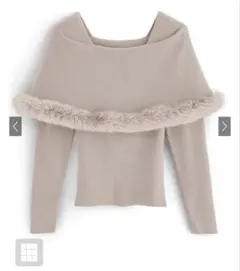 ファー付きケープ風ニットトップス [an1344] ベージュ Ｌ