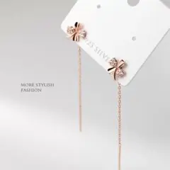 No149 フラワー チェーンピアス［ピンクゴールド］金属アレルギー対応 高品質