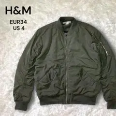 H&M MA-1 ジップアップ ジャケット ブルゾン 光沢感 中厚手 カーキ S