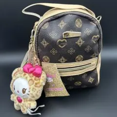 【新品】ミニリュック モノグラム柄 ハローキティ ヒョウ柄チャーム付き y2k