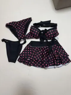 水玉模様 セパレート水着 黒とピンク　4点セット