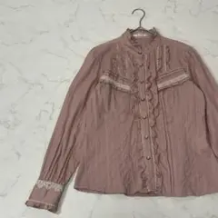axes femme 切替 異素材 レース フリル 長袖 シャツ ブラウス M