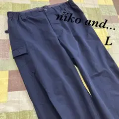 【ニコアンド】ボタンフライ ワイドカーゴパンツ メンズ ワイドパンツ ネイビー