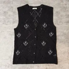 【美品】Venticello ニットベスト ブラック 花柄刺繍 80'sのサムネイル
