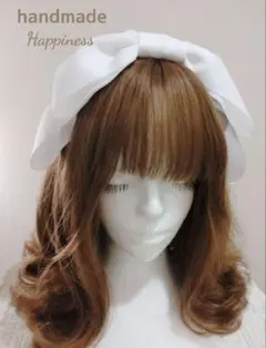 【B-35ホワイト】リボン好きさんのための ビッグリボンカチューシャ