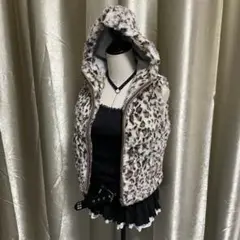 レオパード柄ファーベスト フード付き 平成ギャル y2k マクブリング