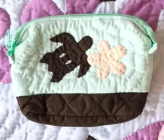 在庫一掃セール!!バイカラーポーチ♡ホヌ♡ミントブルー♡ハワイアンキルト