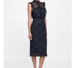 ZARA レースワンピース　ネイビー