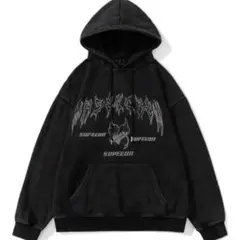 Ressaca ラインストーン 裏起毛 スウェット フード パーカー ブラック