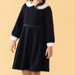【美品】BEAMS mini ネイビー レース襟 長袖ワンピース　130