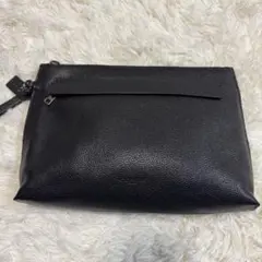 【美品】COACH クラッチバッグ　レザー　しぼ革　ブラック　F28614