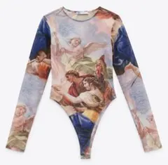 ZARA ルネサンス絵画プリント ボディスーツ 長袖 M メッシュのサムネイル