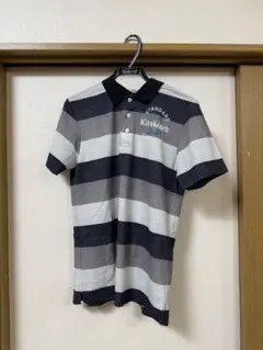 キスマークゴルフ 半袖ポロシャツ 黒×グレーボーダ メンズM ゴルフウェア