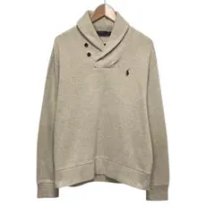 美品　POLO ラルフローレン　ショールカラーコットンニットセーター　刺繍ロゴ