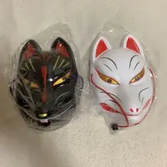 キツネ お面 白 黒 2個 祭り ハロウィン 結婚式 和 古風 神社 縁結び 狐
