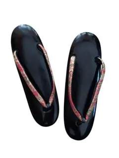 黒色 着物用 草履 花柄鼻緒