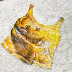 アート グラフィック タンクトップ ショート丈 綿 個性派 幻想的 イエロー