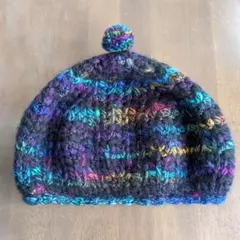 【処分セール】多色ポンポン付きニット帽　ハンドメイド