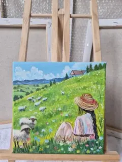 アクリル画 原画 「ネモフィラの咲く丘02」 SSMサイズ 風景画