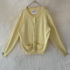 【NICE CLAUP】カーディガン 春色 イエロー 長袖 ポケット付 L