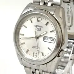 美品 稼働✨SEIKO 5・自動巻き 裏スケ 3針 デイデイト シルバー