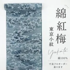 美品 古庄理一郎 無形文化財 綿紅梅 浴衣反物 本染 藍染 藤柄 桔梗
