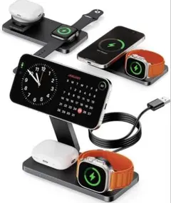 ワイヤレス充電器 3台同時充電　折りたたみ式　MagSafe対応　ブラック