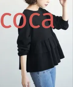 coca 裾フリルフレアニットトップス　ティアードぺプラムニット　黒