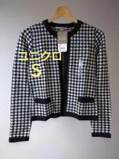 【新品】ユニクロ エクストラファインメリノ ジャケット 長袖 千鳥 Ｓ 黒