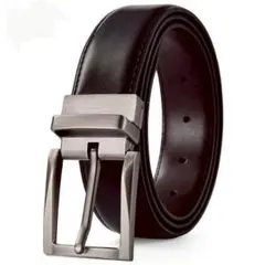 本革ベルト リバーシブルバックル回転メンズビジネスカジュアル 黒ダークブラウン