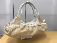 美品★コールハーンレザー×ストローハンドバッグ★A366
