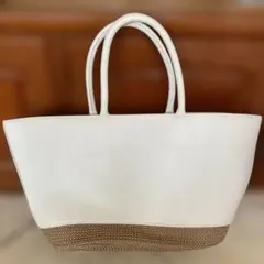 ホワイト かごバッグ 合成皮革　自由区