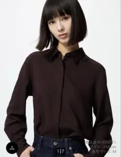 UNIQLO レーヨンブラウス ダークブラウン M