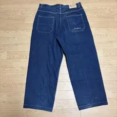 【極太バギー】カールカナイ ワイドデニムパンツ W34 刺繍ロゴ Y2K 濃紺のサムネイル