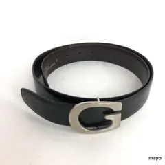 GUCCI グッチ シルバー Gロゴ バックル ブラック レザー ベルト 革 ビ