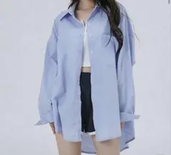 極美品 水色シャツ ポケット付き オーバーサイズ