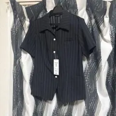 オーバーブラウス　春夏事務服　半袖9号　アイトス　制服ブラックストライプ　新品