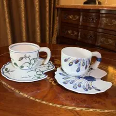 有田焼　宝泉窯　カップ&ソーサー　麦　孔雀　希少　レア　ペア