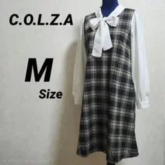 C.O.L.Z.A チェック柄ワンピース リボン襟 長袖 M
