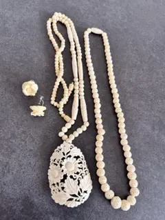 0315-1 アイボリー ネックレス イヤリング 遺品整理 アクセサリー