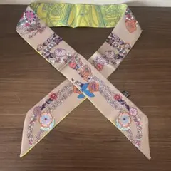 花柄スカーフ ベージュ イエロー　バッグスカーフ