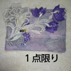 紫モチーフ、ポケットティッシュケース、ハンドメイド