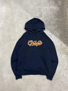 に*く様 00s OLD GAP 刺繍ロゴパーカー ネイビー L ビッグロゴ ス