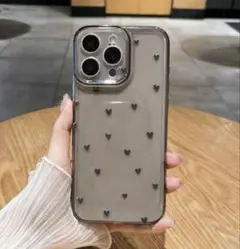 iPhone16 ケース　ハート　黒　クリア