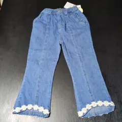 【新品未使用】テータテート ライトブルー 裾お花 デニム　110