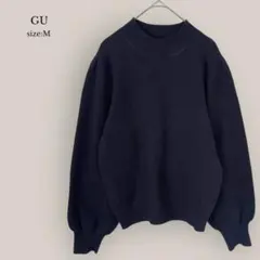 【ジーユー】GU ハイネックニット　ボリュームスリーブ　ネイビー　M