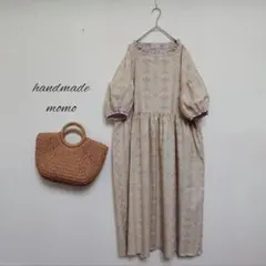 handmadeウィリアムモリス生地（ヒヤシンス）ワンピースfree五分袖