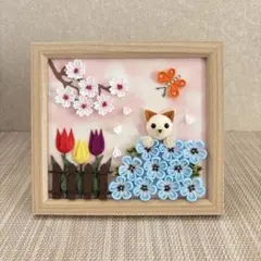 【終了】季節の飾り　ネモフィラ　お花畑　フレーム　ちりめん細工　つまみ細工